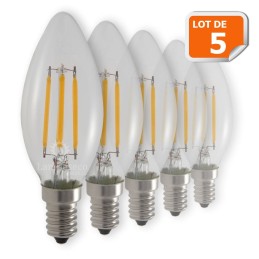 Lot de 10 Ampoules Flamme Filament 4w eq. 42W Culot E14 blanc chaud 3000K