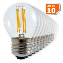 Lot de 10 Ampoules Led  Filament Culot E27 forme G45 4 Watt (éq 42 watts) Blanc Chaud