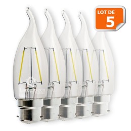 Lot de 5 Ampoules Led Flamme Coup de Vent Filament 4 watt (éq. 42 Watt) Culot B22 à baïonnette