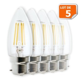Économisez 90% sur l\'énergie avec ce lot de 5 ampoules LED au design flamme filament 4W (éq. 42W) B22. Changez pour les ampoule