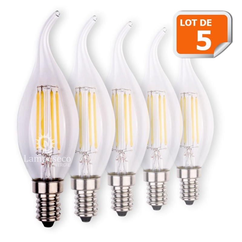 Éclairez votre maison avec style : Lot de 5 Ampoules Led Flamme Coup de Vent Filament 4W