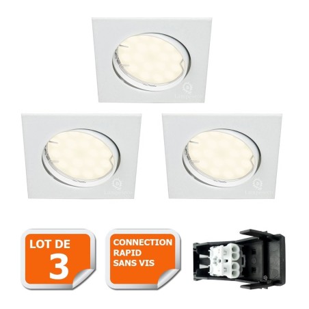 Lot de 3 Spot encastrable orientable LED carré GU10 230V équivalent 50W blanc neutre