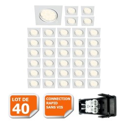 LOT DE 40 SPOT ENCASTRABLE ORIENTABLE LED CARRE GU10 230V eq. 50W BLANC FROID 6000K