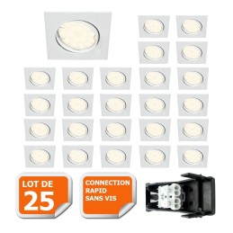 LOT DE 25 SPOT ENCASTRABLE ORIENTABLE LED CARRE GU10 230V eq. 50W BLANC FROID 6000K