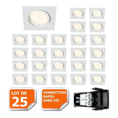 LOT DE 25 SPOT ENCASTRABLE ORIENTABLE LED CARRE GU10 230V eq. 50W BLANC FROID 6000K