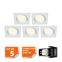 LOT DE 5 SPOT ENCASTRABLE ORIENTABLE LED CARRE GU10 230V eq. 50W BLANC FROID 6000K